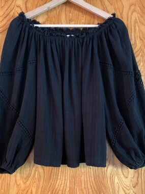 Max Studio Black Smocked Off-Shoulder Top